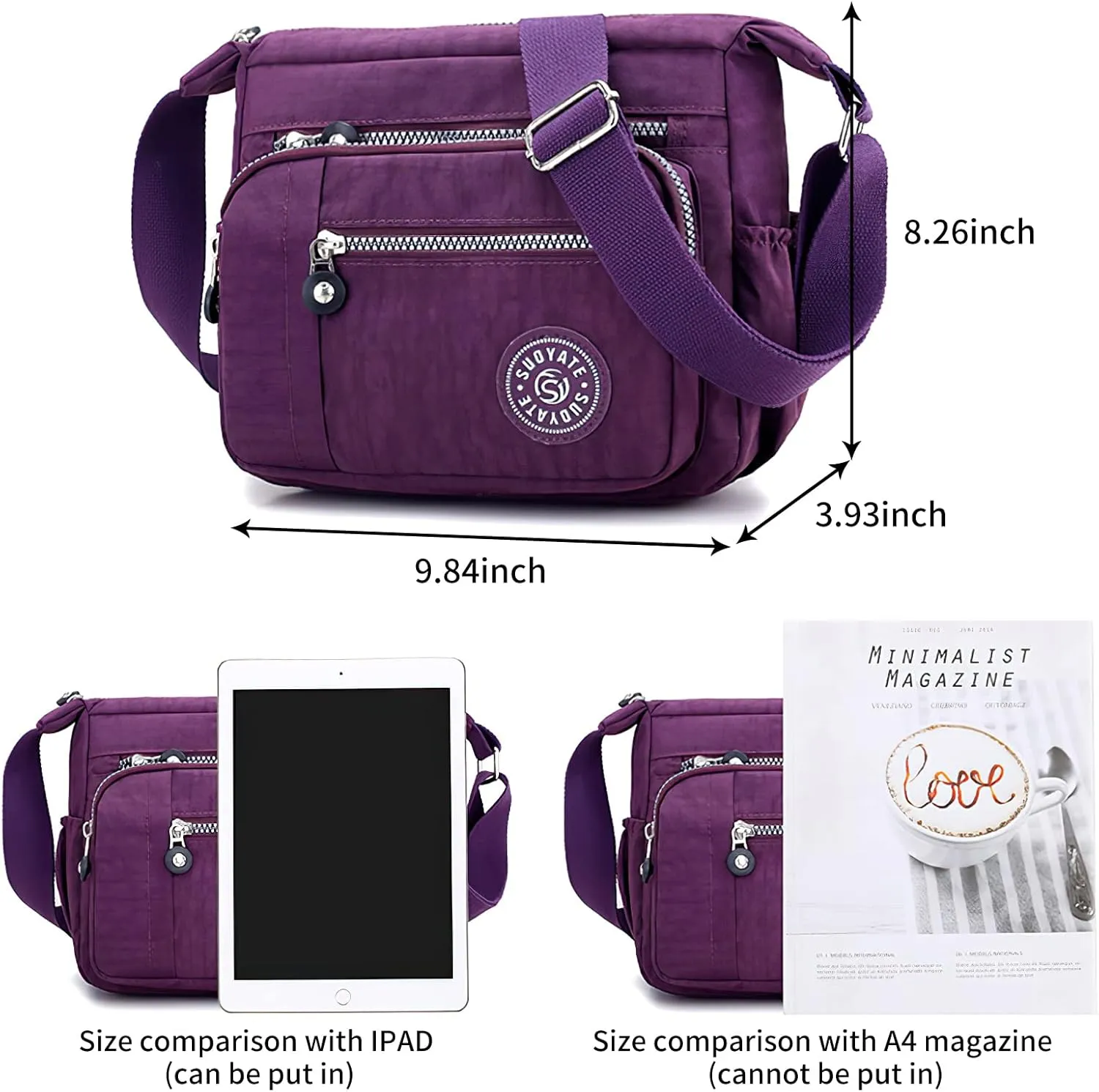 Women's Nylon Crossbody Bag Waterproof Shoulder Purse Multi Pocket Tote Handbag Travel Satchel Messenger Bag