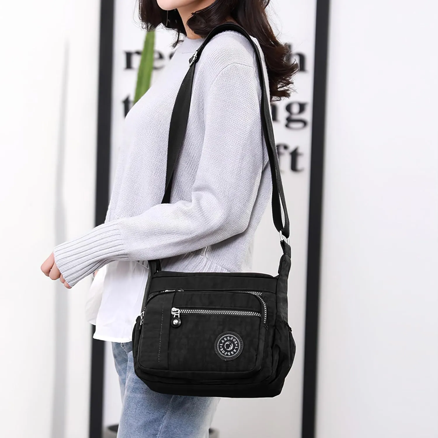 Women's Nylon Crossbody Bag Waterproof Shoulder Purse Multi Pocket Tote Handbag Travel Satchel Messenger Bag