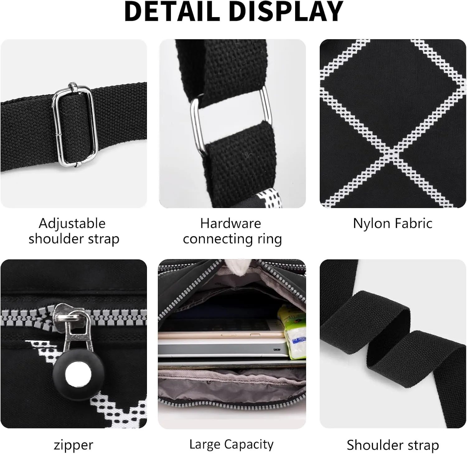 Women's Nylon Crossbody Bag Waterproof Shoulder Purse Multi Pocket Tote Handbag Travel Satchel Messenger Bag