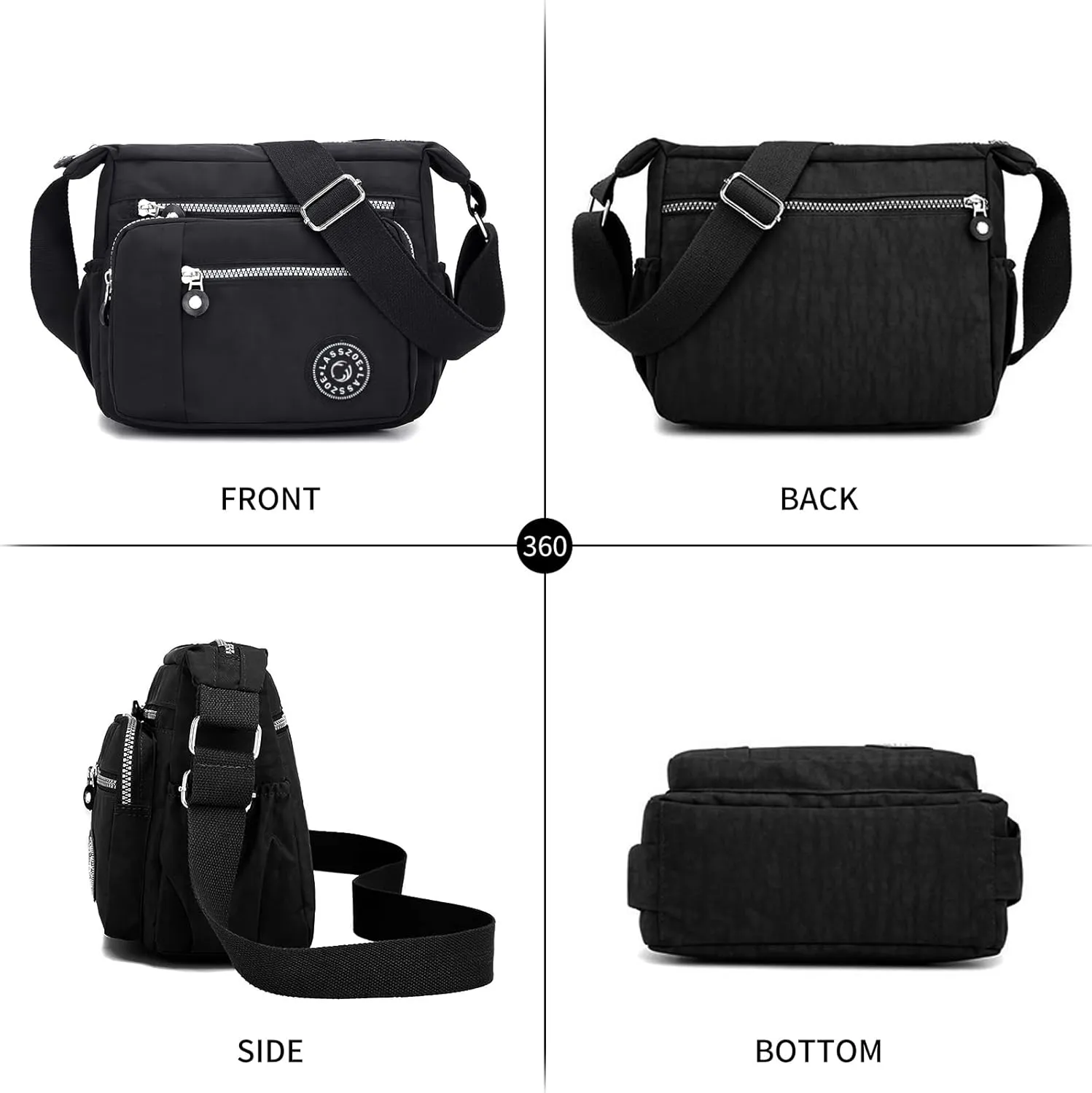 Women's Nylon Crossbody Bag Waterproof Shoulder Purse Multi Pocket Tote Handbag Travel Satchel Messenger Bag