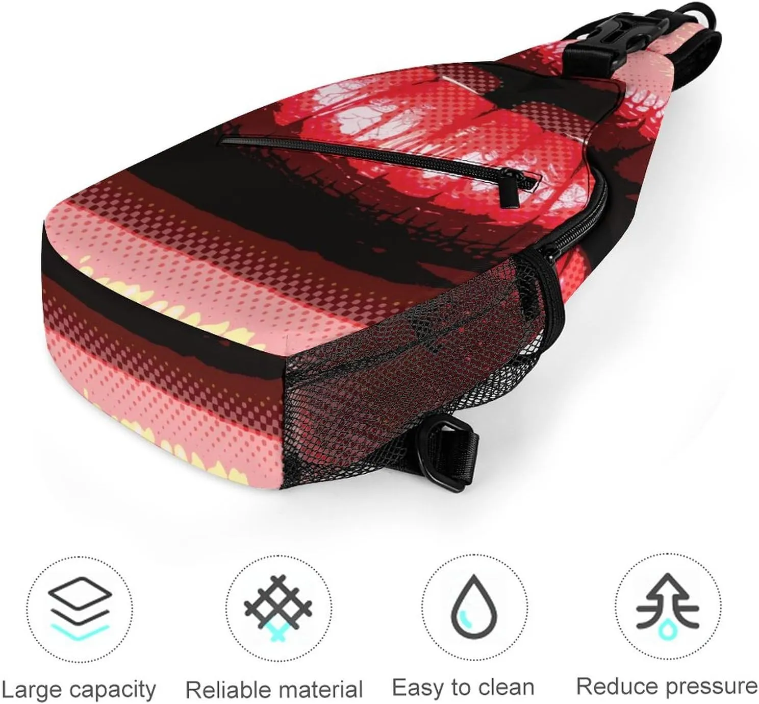 Women's Red Lips Crossbody Sling Backpack Pop Art Style Sling Bag Adjustable Travel Hiking Chest Bags Daypack