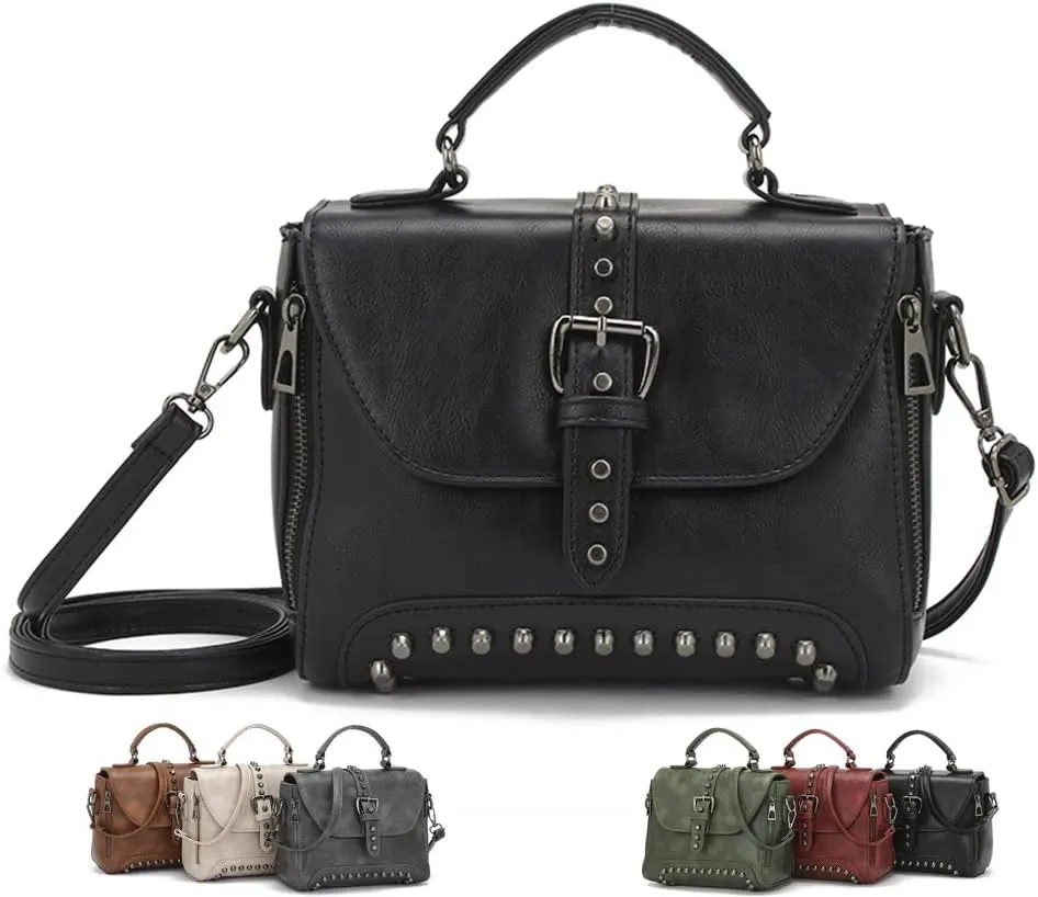Womens Vintage Rivet Saddle Shoulder Bag Crossbody Bag Sling Bag Shopper Travel Satchel