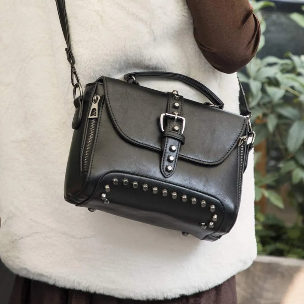 Womens Vintage Rivet Saddle Shoulder Bag Crossbody Bag Sling Bag Shopper Travel Satchel