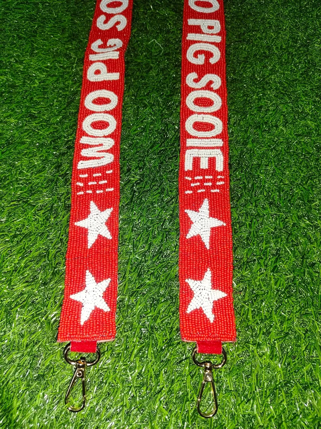 woo razor Sooi Beaded Purse Strap – 47" x 1.5" for Game Day, Crossbody and Handbag Replacement (woo pig red simple)