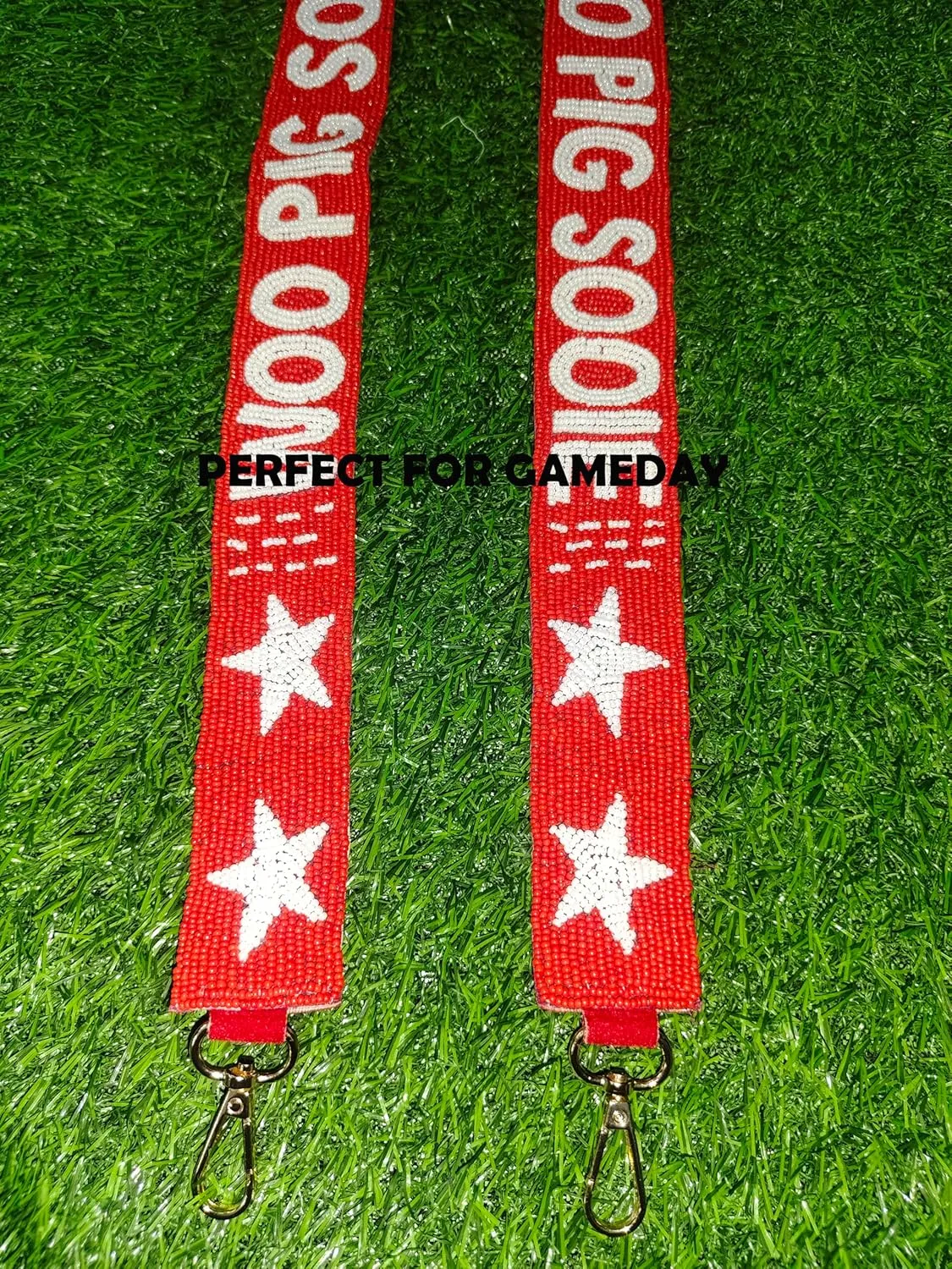 woo razor Sooi Beaded Purse Strap – 47" x 1.5" for Game Day, Crossbody and Handbag Replacement (woo pig red simple)