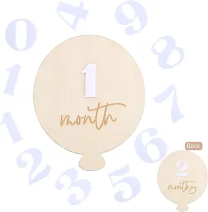 Wooden Balloon Baby Milestone Cards - Wooden First Year Milestone Signs,Baby Announcement Monthly Milestone Markers,Baby Shower Photography Props