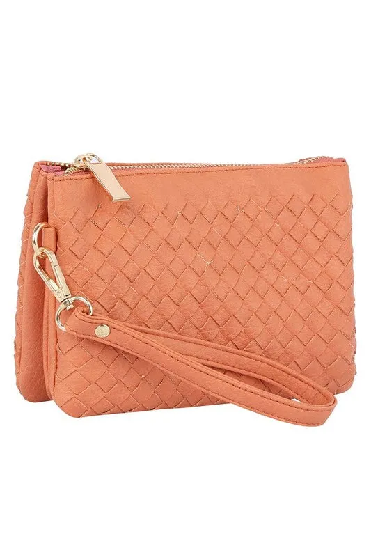 Woven Convertible Clutch Crossbody Bag Wristlet