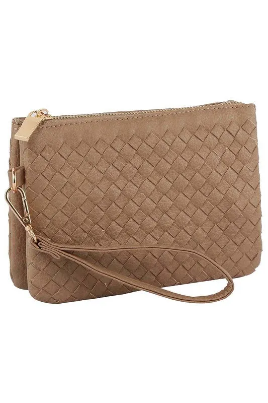 Woven Convertible Clutch Crossbody Bag Wristlet