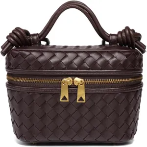 Woven Crossbody Bag for Women Small Top-Handle Pouch Purse Square Box Shoulder Handbag with Adjustable Strap