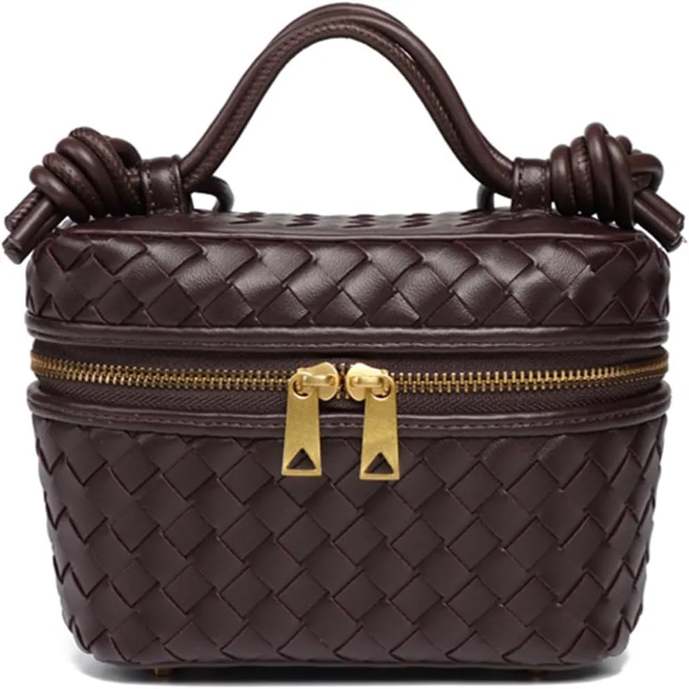 Woven Crossbody Bag for Women Small Top-Handle Pouch Purse Square Box Shoulder Handbag with Adjustable Strap