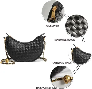 Woven Crossbody Bag Texture Underarm Bag Double Layer Shoulder Handbag Vintage Mother Bag (Crescent Grape Purple)