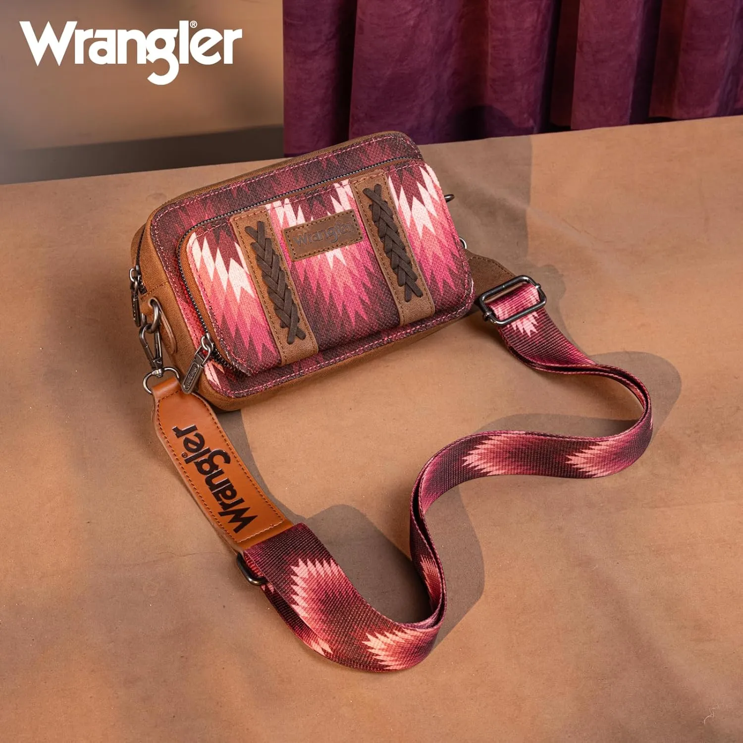 Wrangler Aztec Crossbody Bag for Women Multi Pocket Shoulder Bag Boho Cross Body Wallet Purse