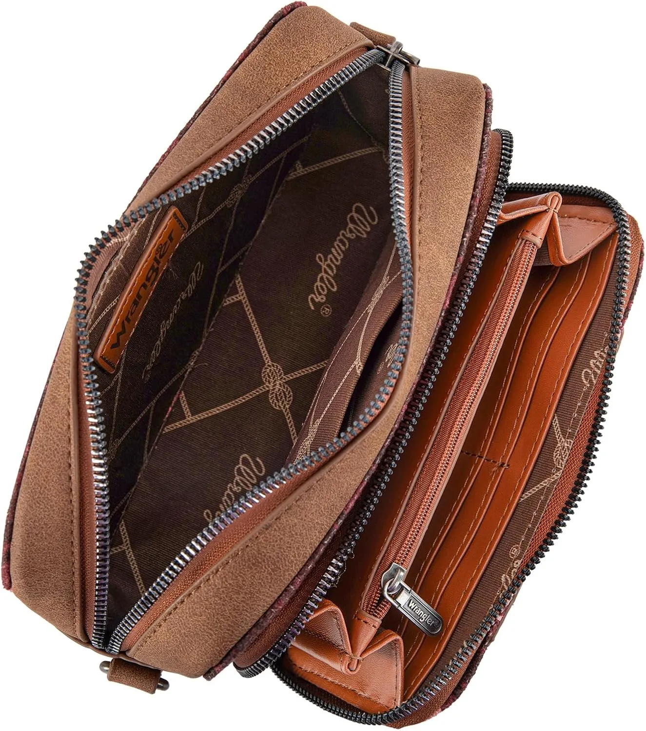 Wrangler Aztec Crossbody Bag for Women Multi Pocket Shoulder Bag Boho Cross Body Wallet Purse