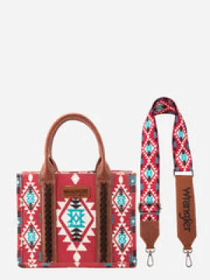 Wrangler Burgundy Allover Aztec Dual Sided Print Crossbody Canvas Tote - WG22038120S