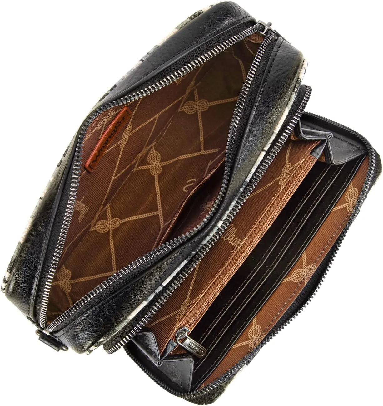 Wrangler Crossbody Bag for Women Boho Aztec Small Multi Pocket Crossover Purse
