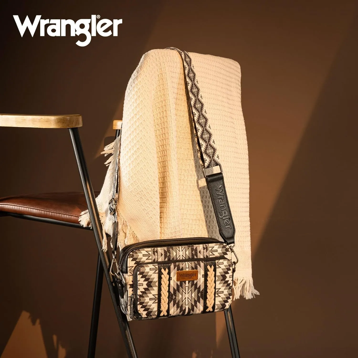 Wrangler Crossbody Bag for Women Boho Aztec Small Multi Pocket Crossover Purse
