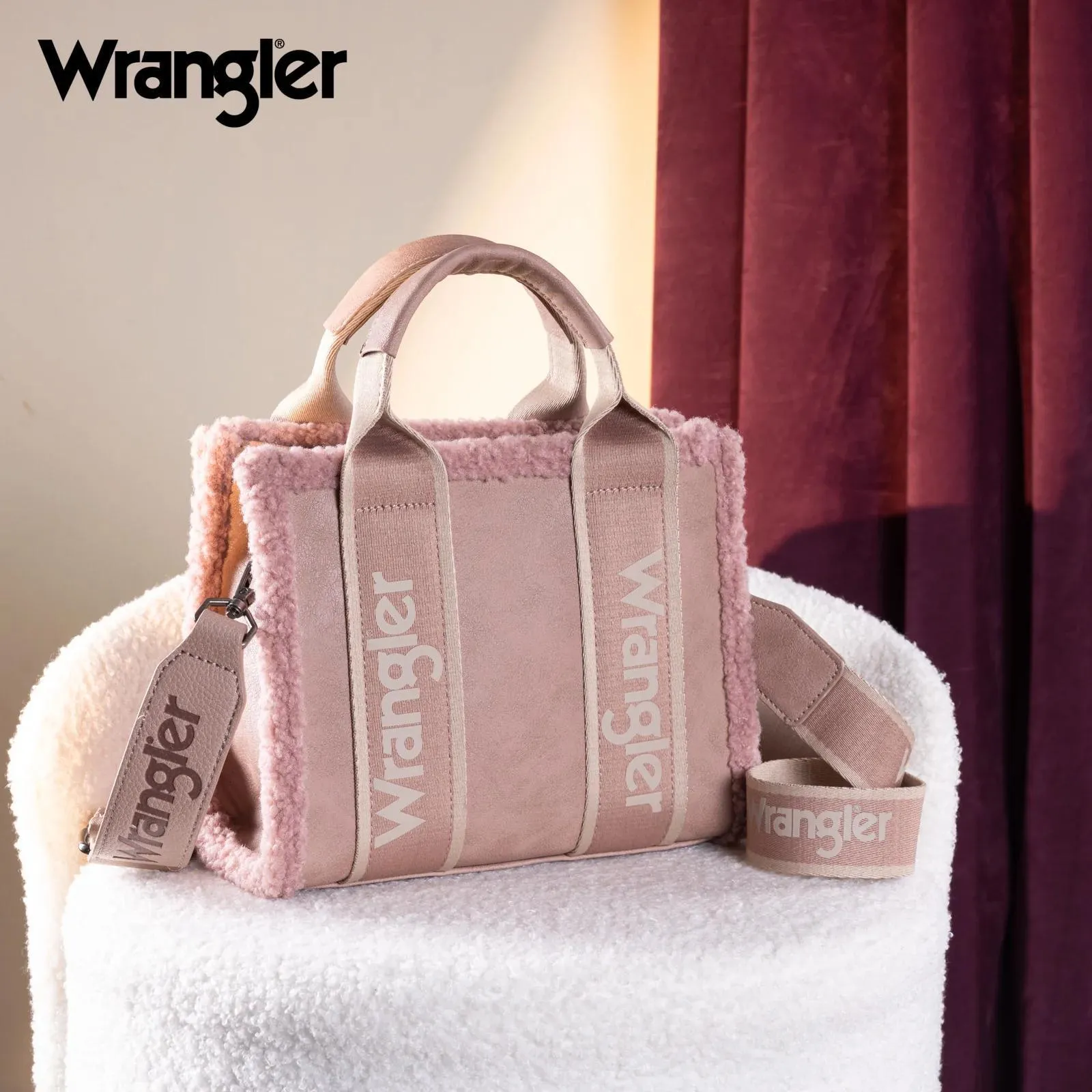 Wrangler Sherpa Small Canvas Tote/Crossbody - Pink - by Montana West