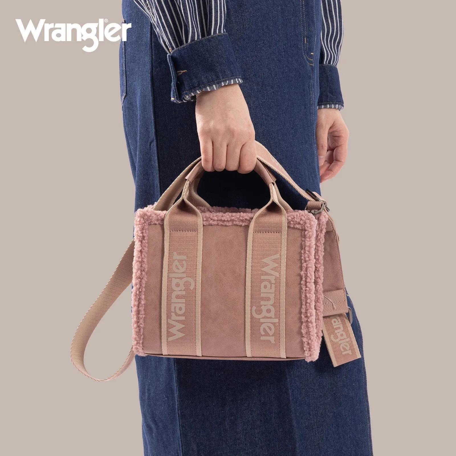 Wrangler Sherpa Small Canvas Tote/Crossbody - Pink - by Montana West