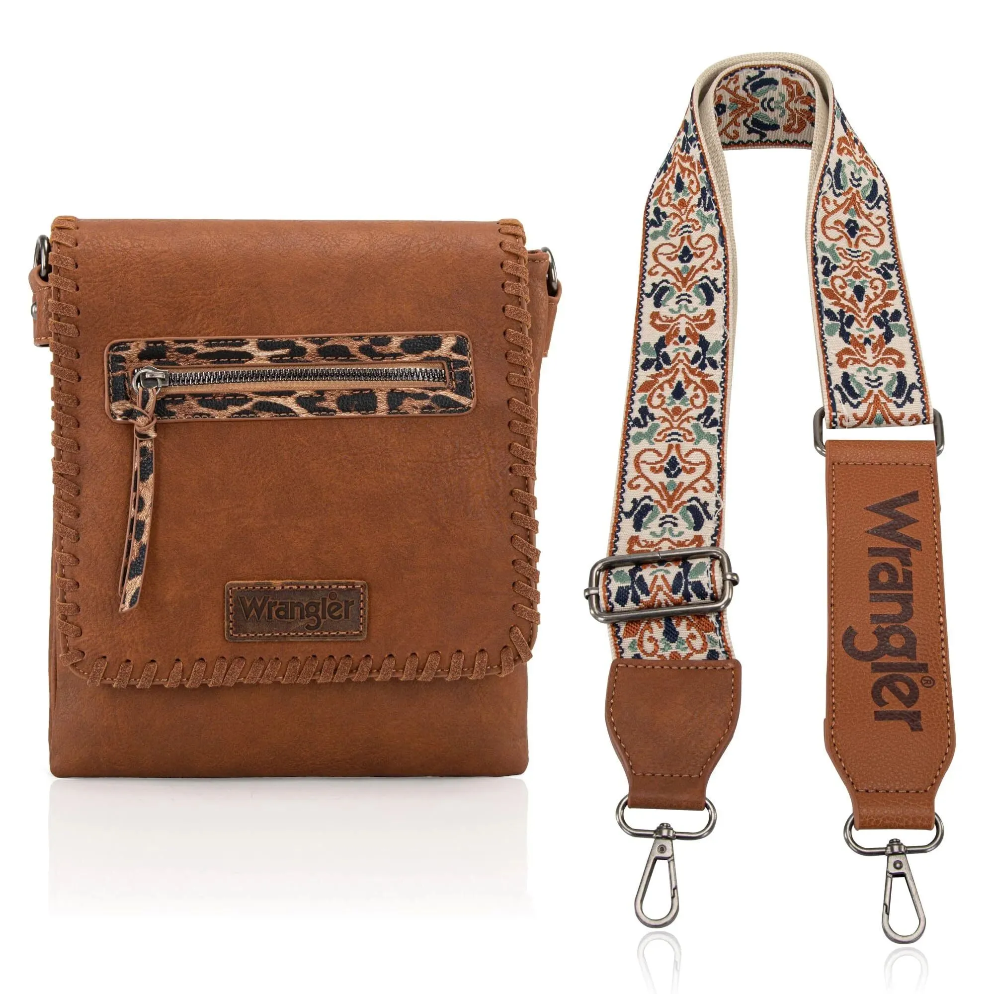 Wrangler Whipstitch Leopard Print Crossbody