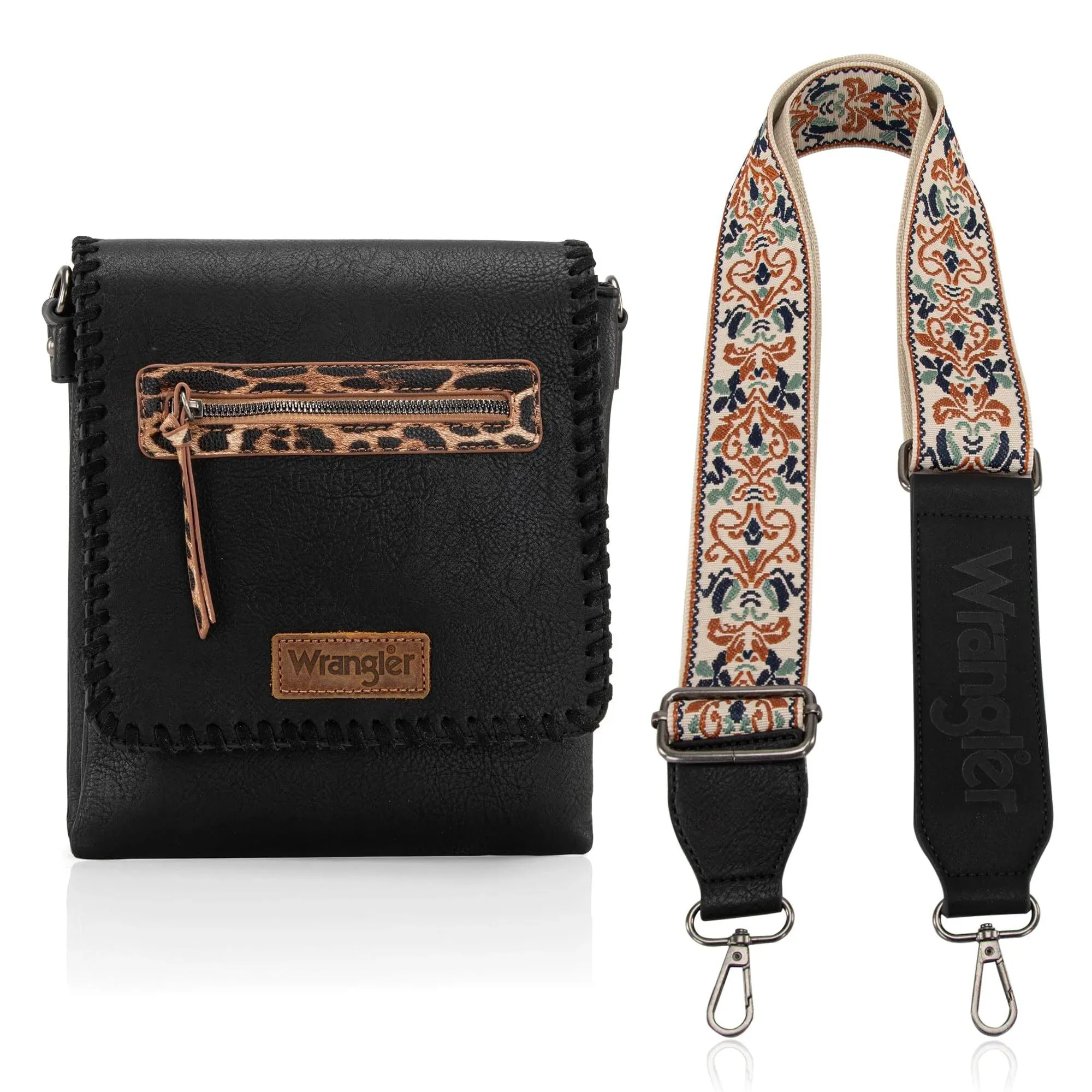 Wrangler Whipstitch Leopard Print Crossbody