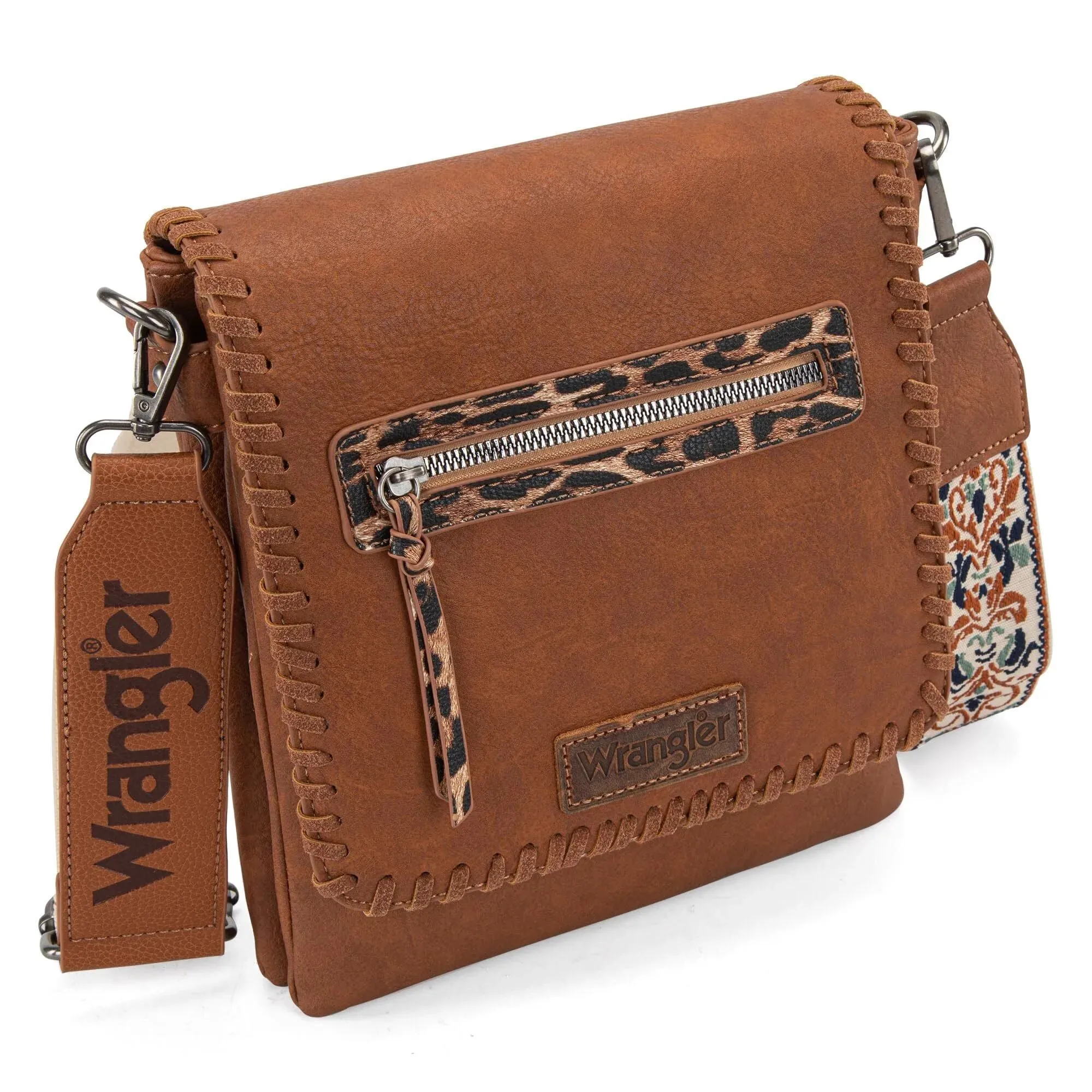 Wrangler Whipstitch Leopard Print Crossbody