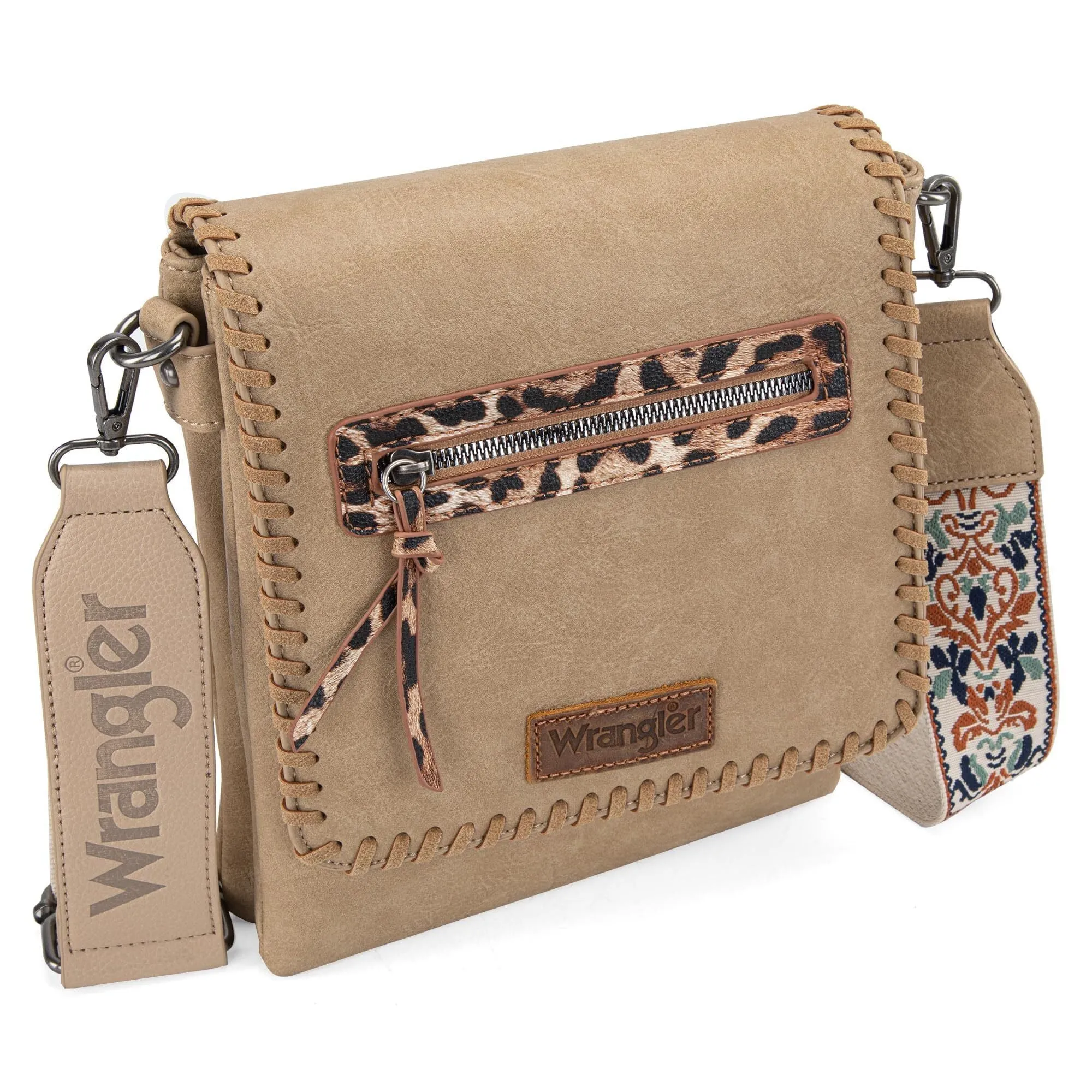 Wrangler Whipstitch Leopard Print Crossbody