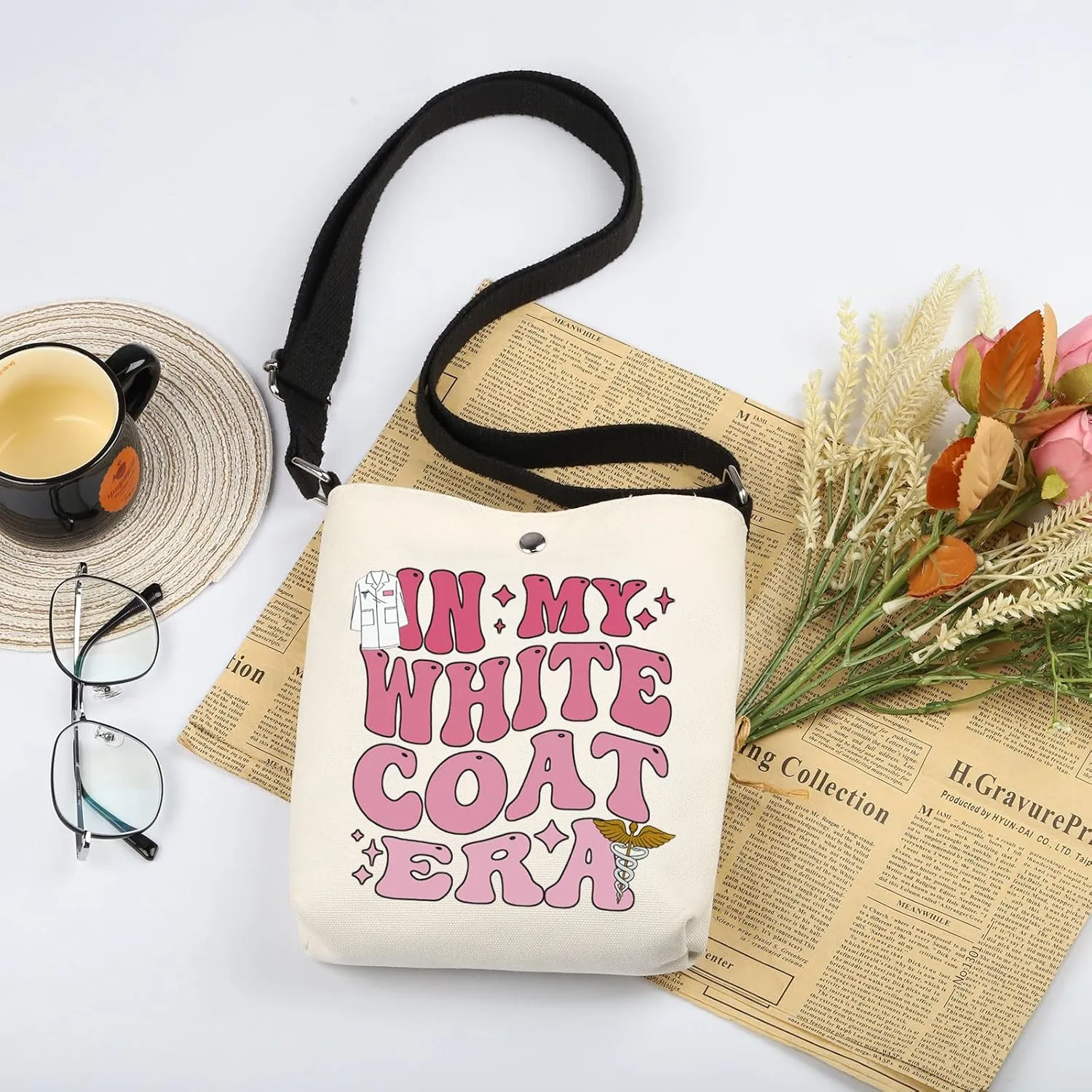 WSNANG In My White Coat Era Crossbody Bag - Ceremony Gift for Future Doctor, Nurse Practitioner - Shoulder Bag (White Coat CB)
