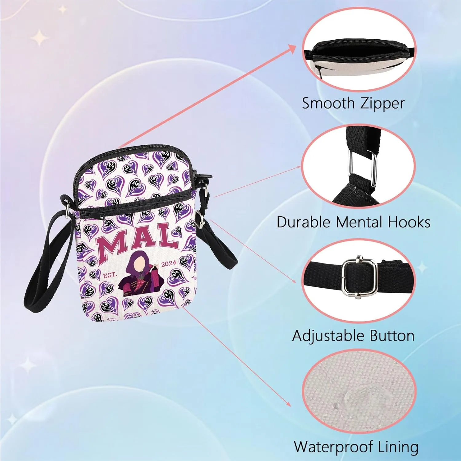 WSNANG Movie Characters Crossbody Bag RED & MAL & UMA Fan Reusable Shoulder Bag Evil Queen Reusable Grocery Bag Villain Merch