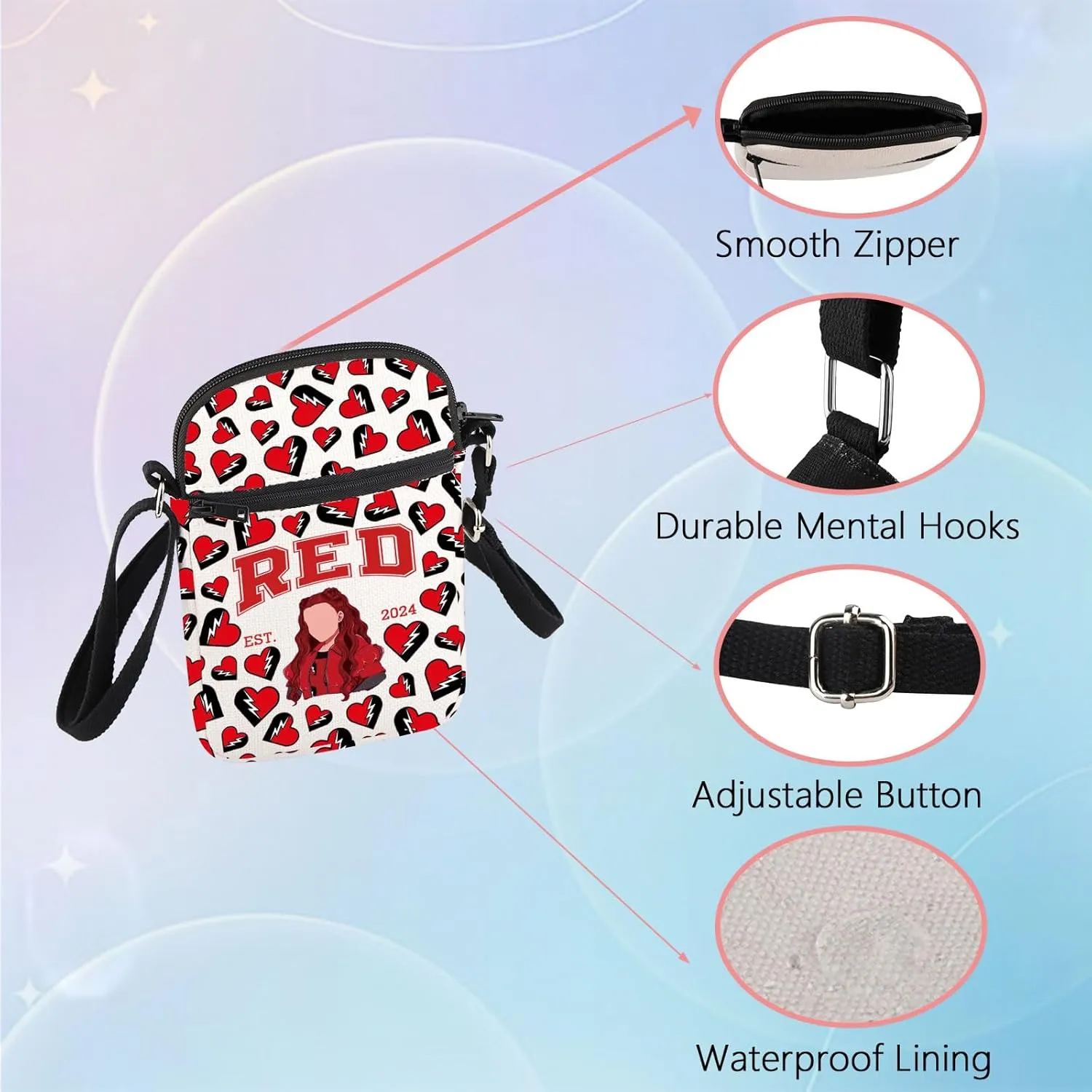 WSNANG Movie Characters Crossbody Bag RED & MAL & UMA Fan Reusable Shoulder Bag Evil Queen Reusable Grocery Bag Villain Merch