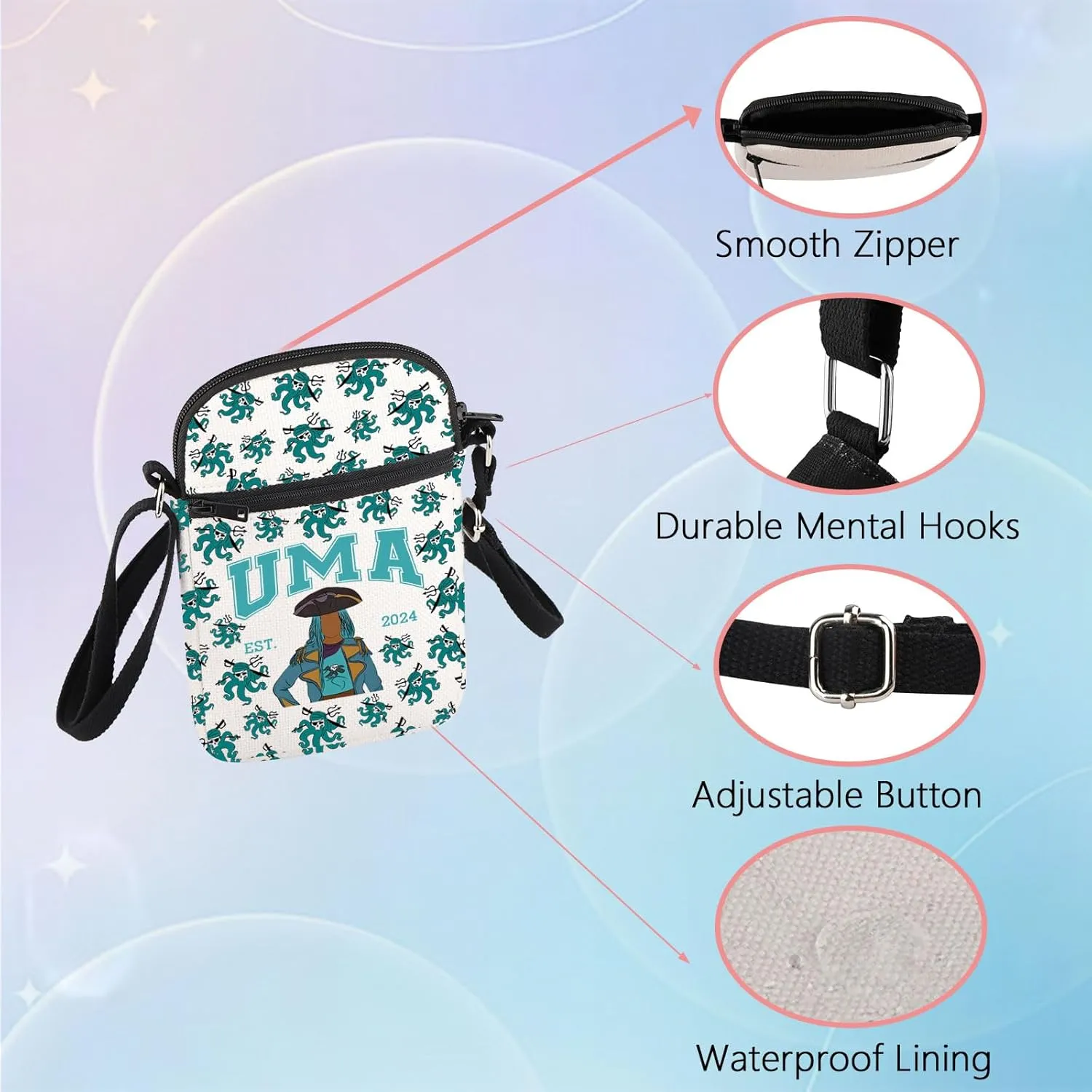WSNANG Movie Characters Crossbody Bag RED & MAL & UMA Fan Reusable Shoulder Bag Evil Queen Reusable Grocery Bag Villain Merch