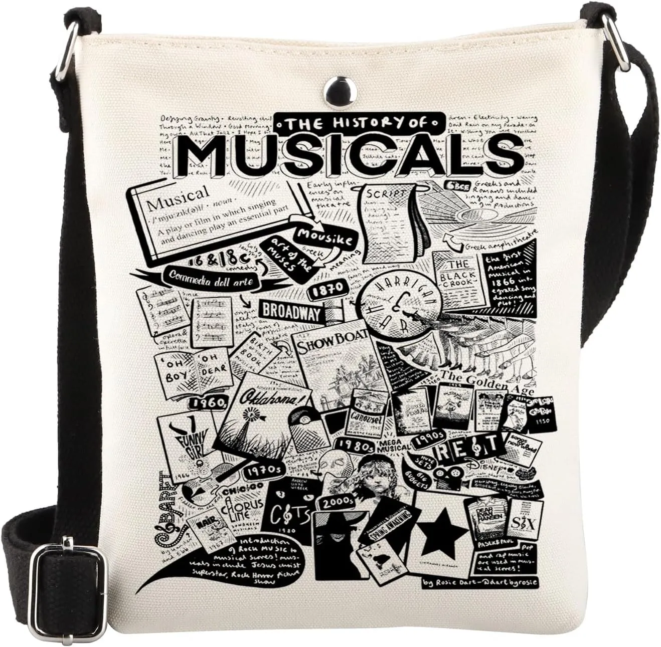 WSNANG The History of Musicals Inspired Crossbody Bag Musicals Lover Shoulder Bag Musical Theater Fans Gift