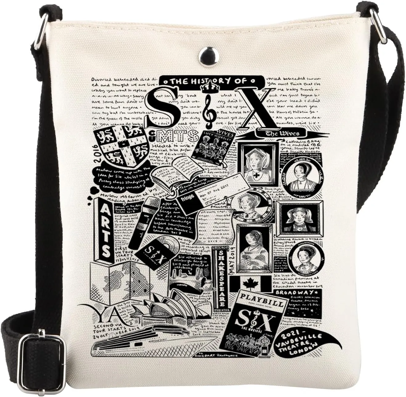 WSNANG The Musical Inspired Gift The History of Six Musical Crossbody Bag Queens Shoulder Bag Musical Theater Gift