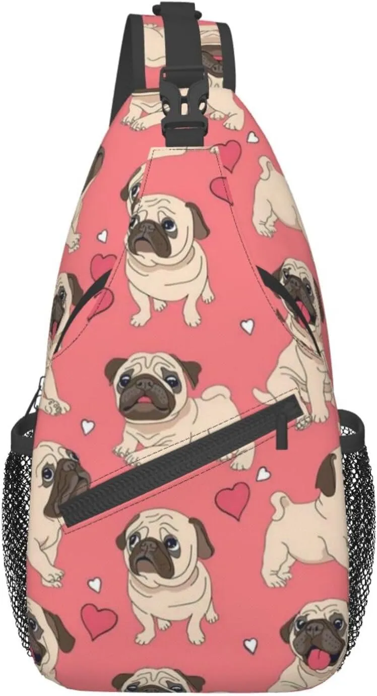 WURTON Dog Print Trendy Casual Daypack Versatile Crossbody Backpack Shoulder Bag Fashionable Chest Bag