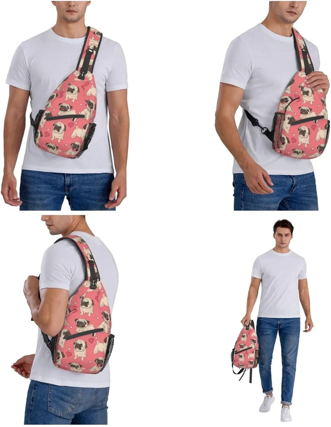 WURTON Dog Print Trendy Casual Daypack Versatile Crossbody Backpack Shoulder Bag Fashionable Chest Bag