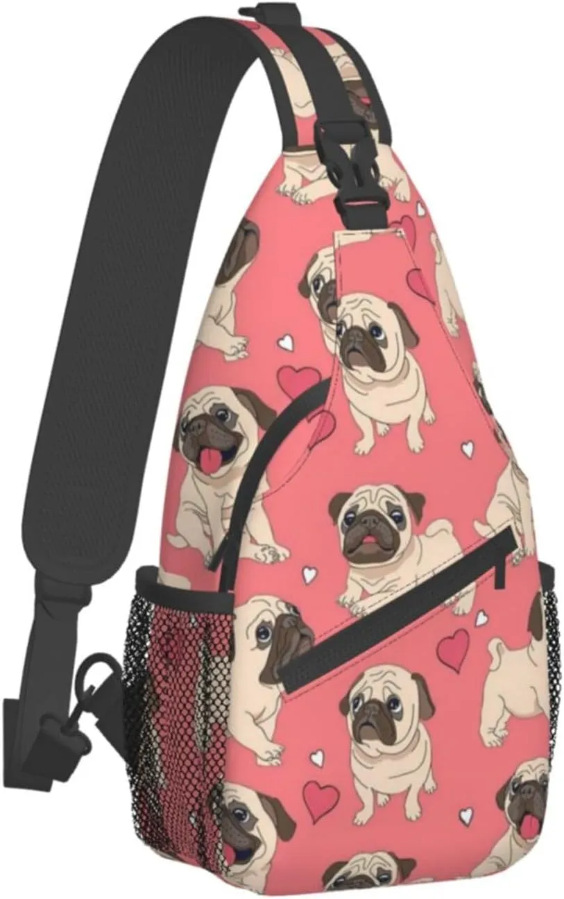 WURTON Dog Print Trendy Casual Daypack Versatile Crossbody Backpack Shoulder Bag Fashionable Chest Bag
