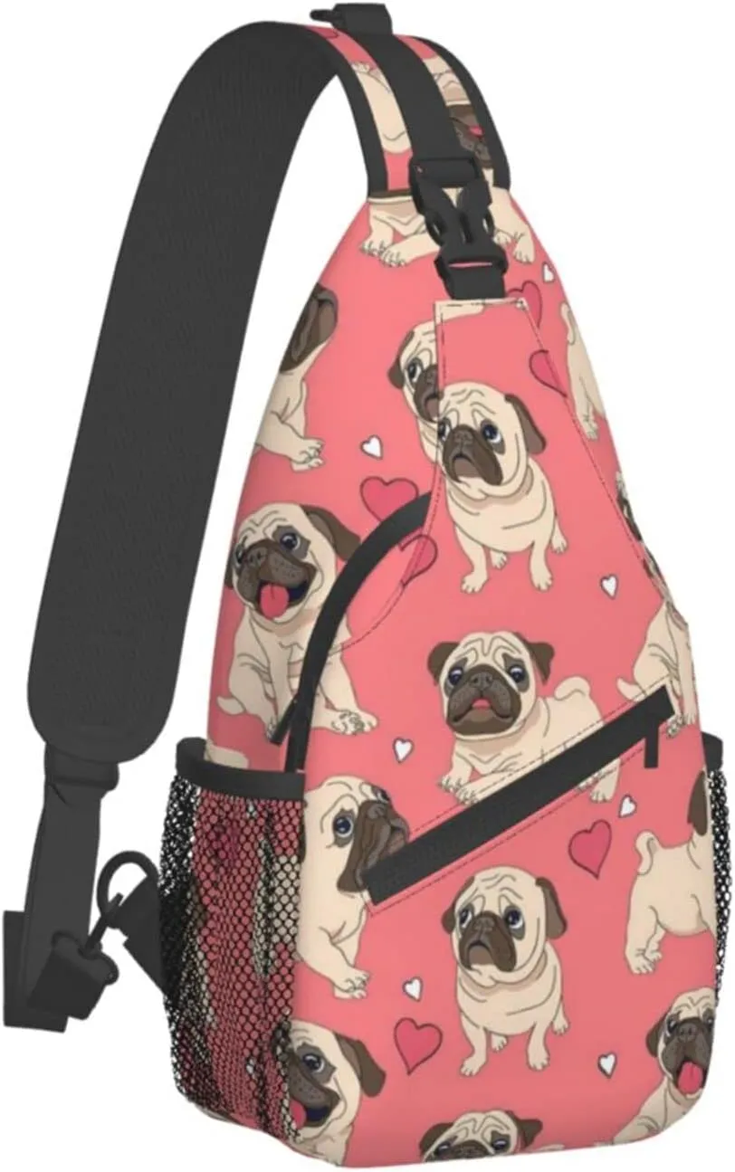 WURTON Dog Print Trendy Casual Daypack Versatile Crossbody Backpack Shoulder Bag Fashionable Chest Bag