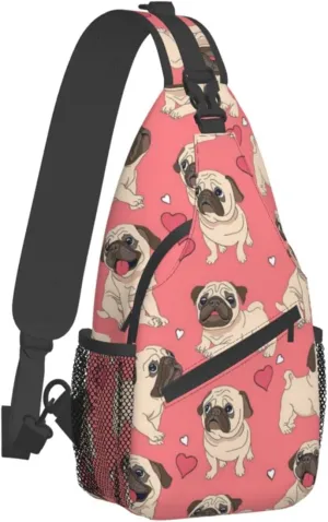 WURTON Dog Print Trendy Casual Daypack Versatile Crossbody Backpack Shoulder Bag Fashionable Chest Bag