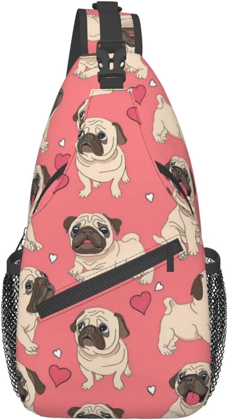 WURTON Dog Print Trendy Casual Daypack Versatile Crossbody Backpack Shoulder Bag Fashionable Chest Bag