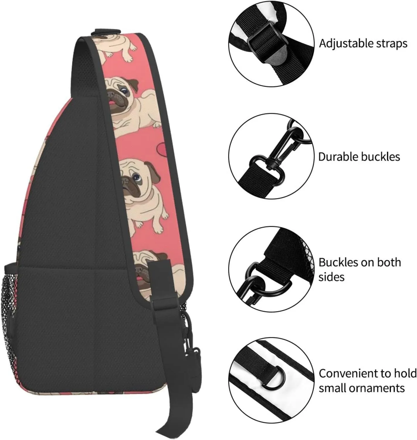 WURTON Dog Print Trendy Casual Daypack Versatile Crossbody Backpack Shoulder Bag Fashionable Chest Bag