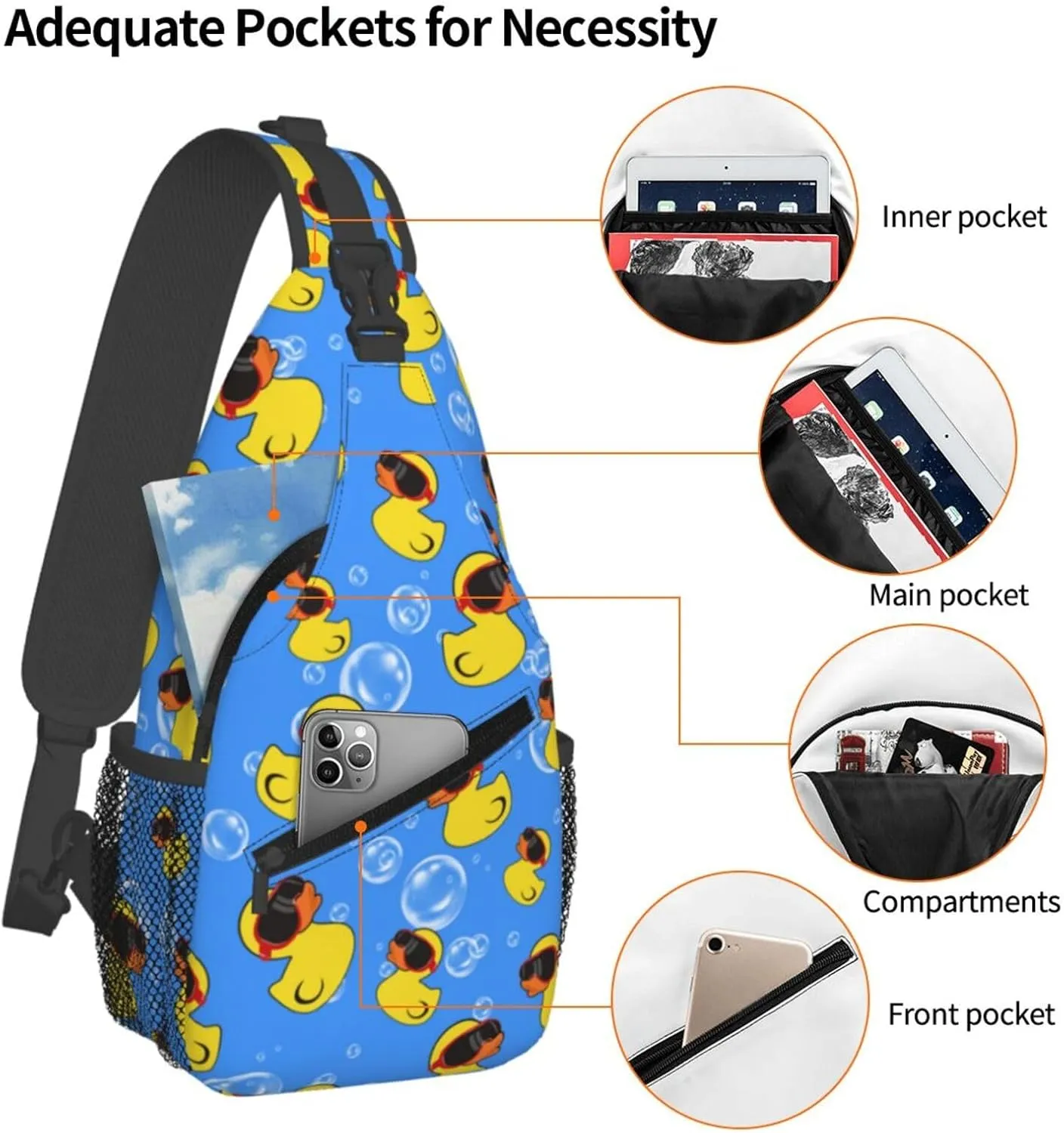 Yellow Cartoon Ducks Outdoor Crossbody Shoulder Bag For Unisex Young Adult Hiking Bicycling