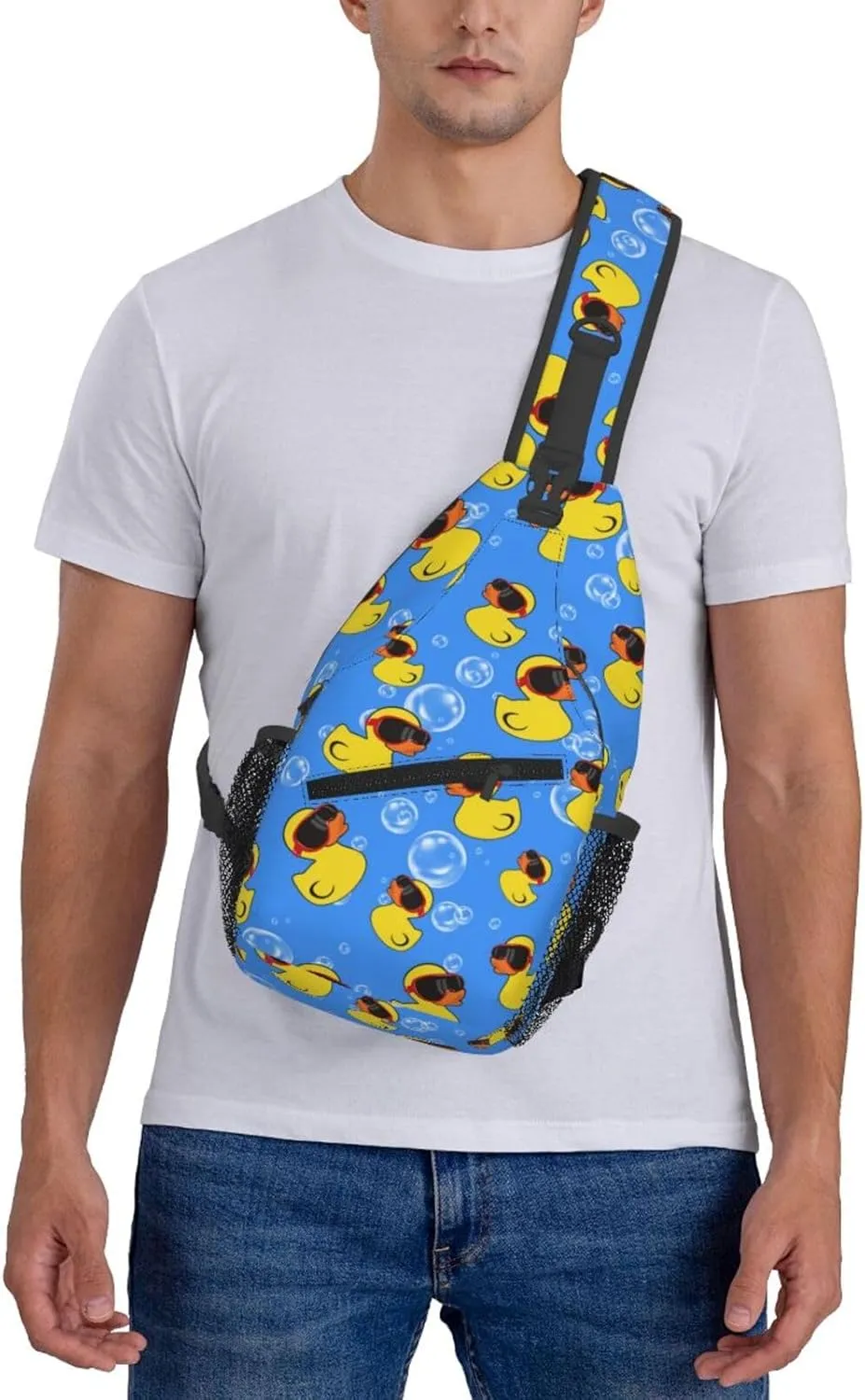 Yellow Cartoon Ducks Outdoor Crossbody Shoulder Bag For Unisex Young Adult Hiking Bicycling