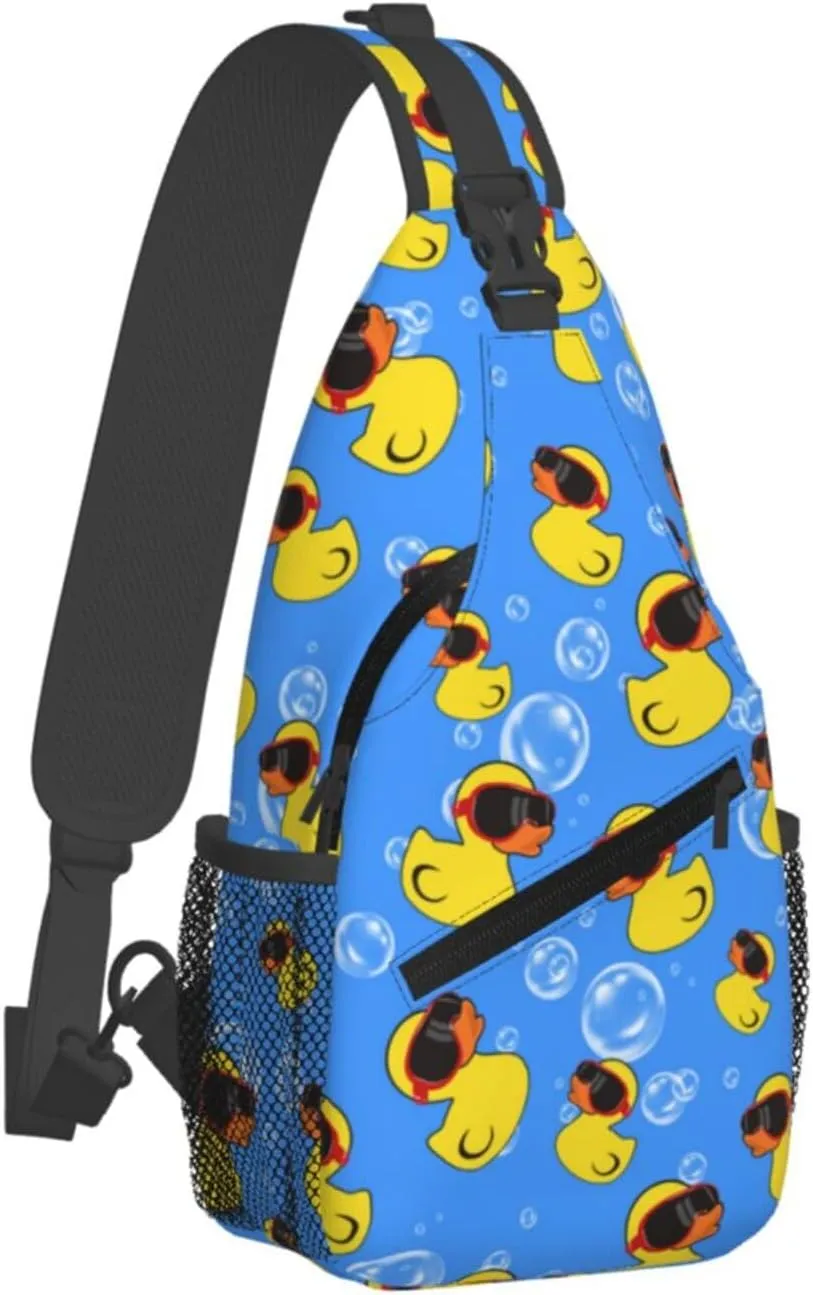Yellow Cartoon Ducks Outdoor Crossbody Shoulder Bag For Unisex Young Adult Hiking Bicycling