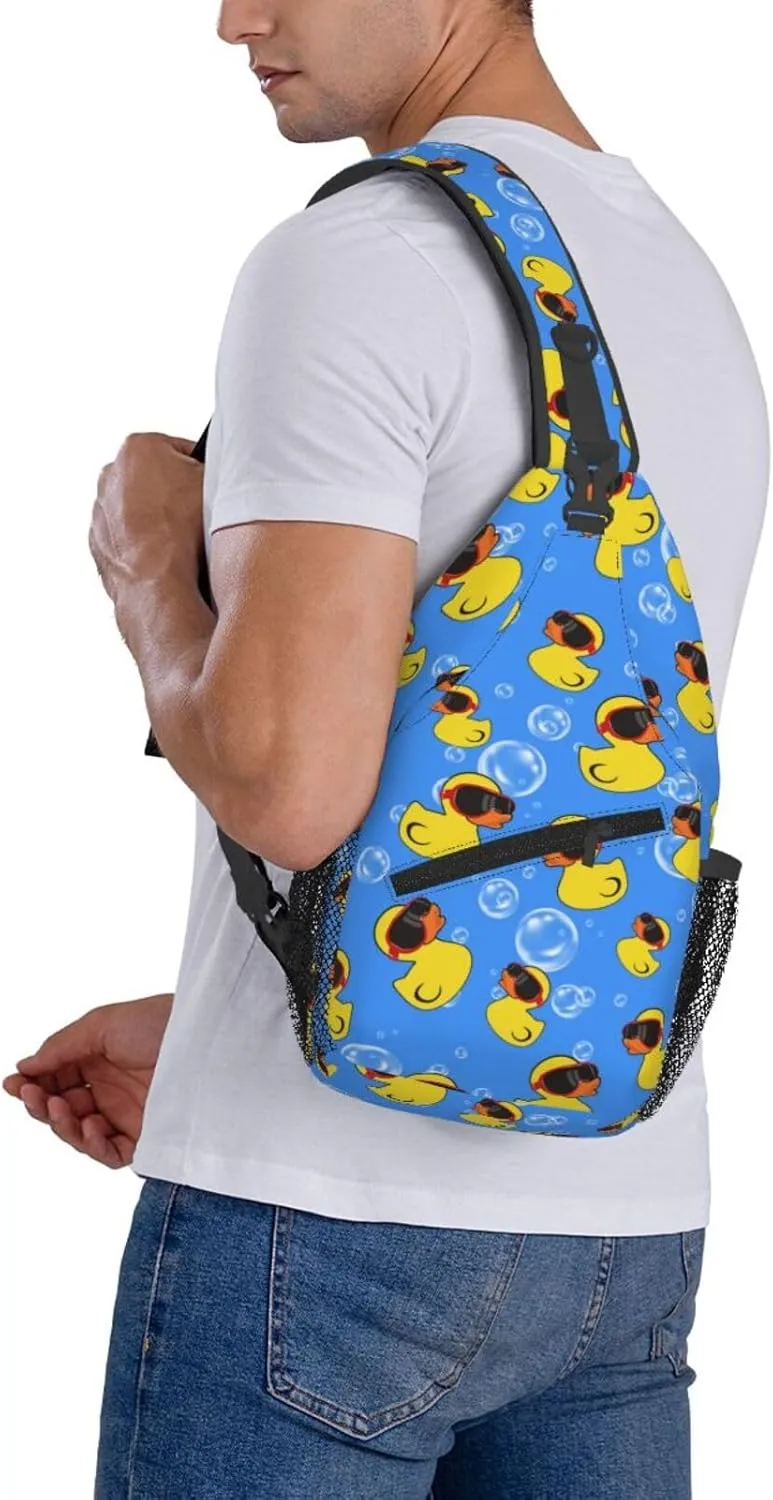 Yellow Cartoon Ducks Outdoor Crossbody Shoulder Bag For Unisex Young Adult Hiking Bicycling