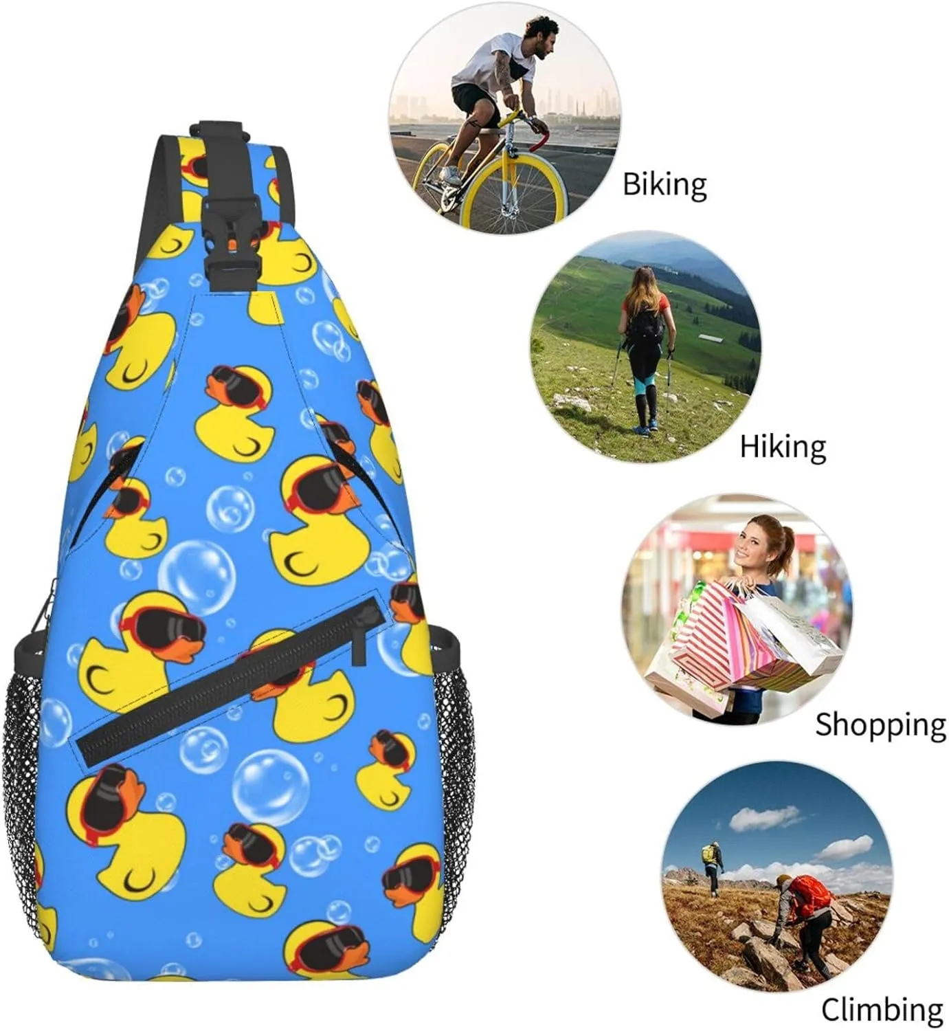 Yellow Cartoon Ducks Outdoor Crossbody Shoulder Bag For Unisex Young Adult Hiking Bicycling