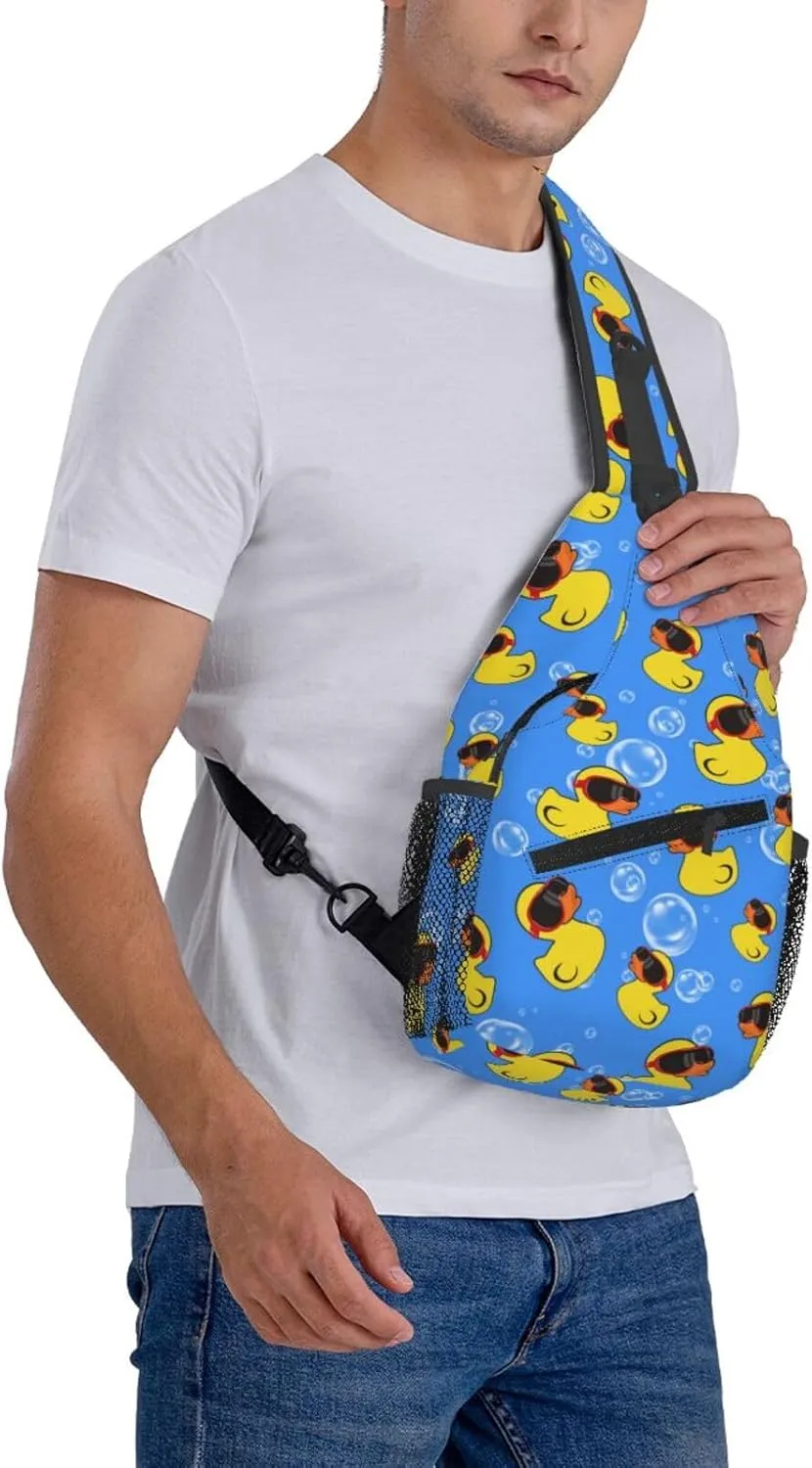 Yellow Cartoon Ducks Outdoor Crossbody Shoulder Bag For Unisex Young Adult Hiking Bicycling