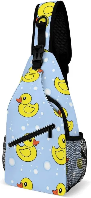 Yellow Rubber Ducks Sling Bag for Women Men Soap Bubbles Crossbody Shoulder Bag with Anti Theft,Multipurpose Chest Bag for Travel,Hiking,Cycling,Camping