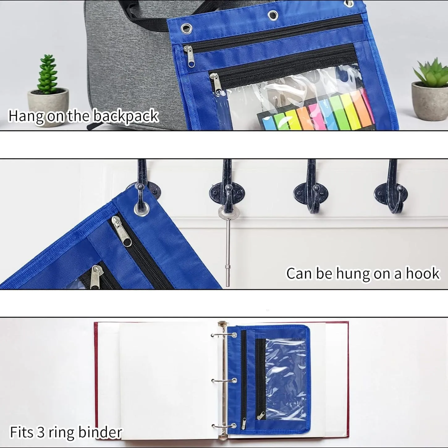 YoeeJob 36 Pack 1 Inch Expandable Zipper Pencil Pouches with Clear Window for 3 Ring Binder, Suitable for School & Office(Blue)