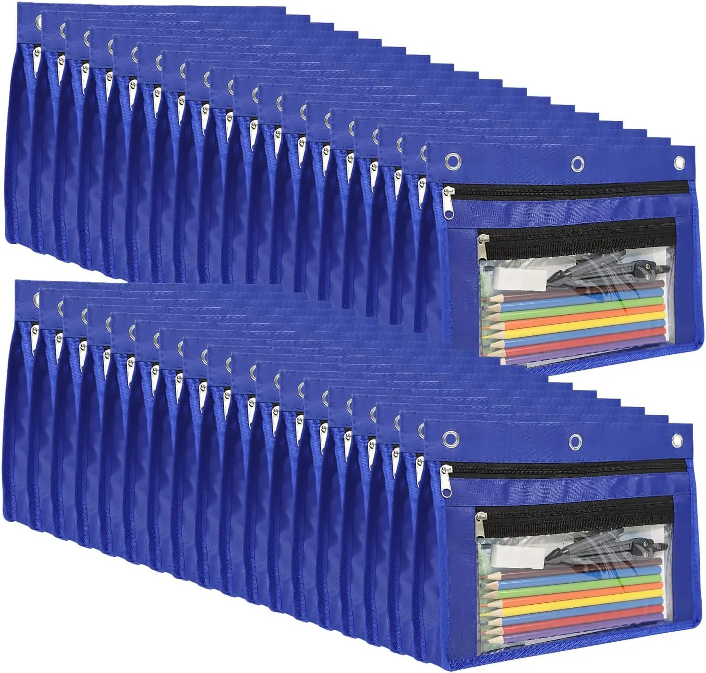 YoeeJob 36 Pack 1 Inch Expandable Zipper Pencil Pouches with Clear Window for 3 Ring Binder, Suitable for School & Office(Blue)