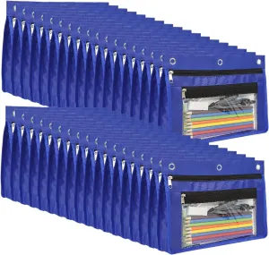 YoeeJob 36 Pack 1 Inch Expandable Zipper Pencil Pouches with Clear Window for 3 Ring Binder, Suitable for School & Office(Blue)