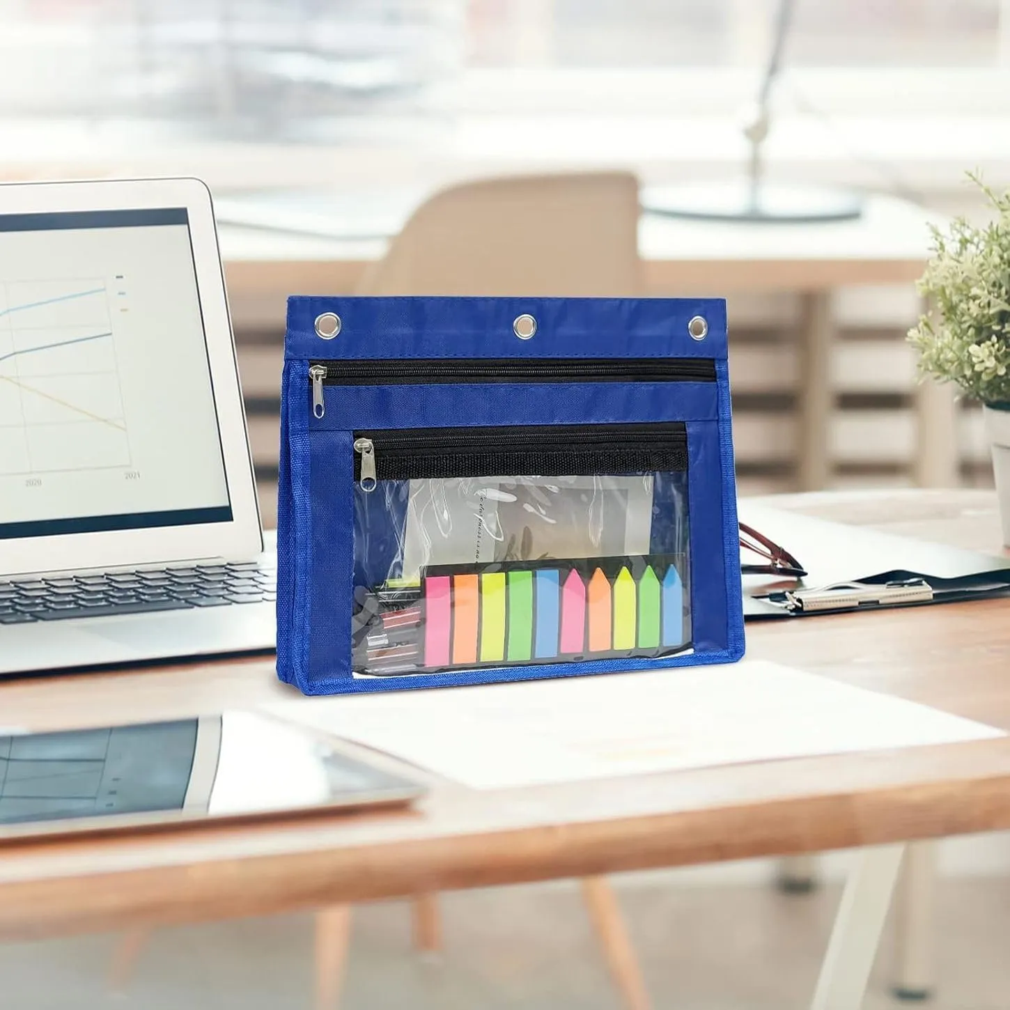 YoeeJob 36 Pack 1 Inch Expandable Zipper Pencil Pouches with Clear Window for 3 Ring Binder, Suitable for School & Office(Blue)